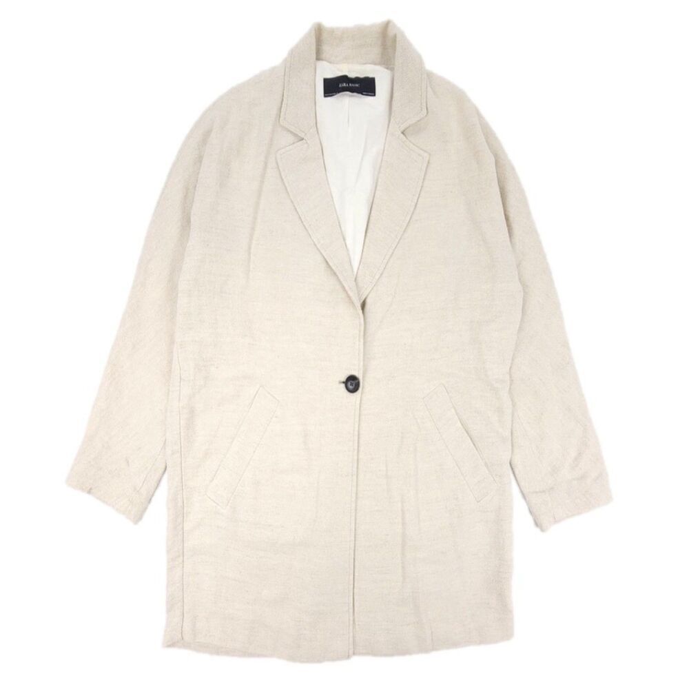 ZARA Long Linen Oversized Blazer Cocoon Coat Ecru Medium Minimal Quiet Luxury